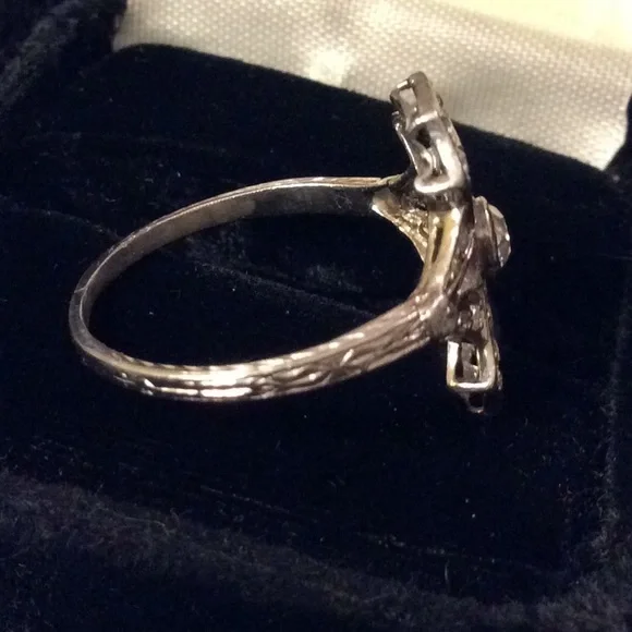 Vintage Art Deco Euro Diamond & Sapphire Ring sz 8 - Picture 6 of 10